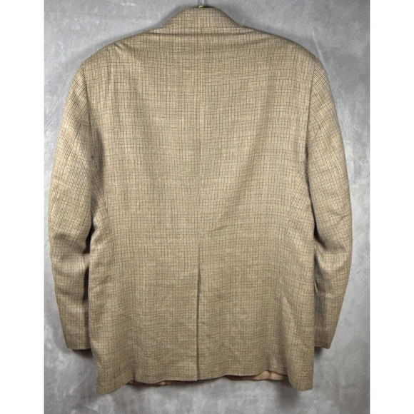 Ralph Lauren Mens Silk Wool Houndstooth Tan Sport Coat Blazer Sz 42L CLASSIC - Picture 2 of 6